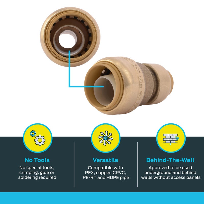 SharkBite 3/4 Inch x 1/2 Inch Reducing Coupling, Push to Connect Brass Plumbing Fitting, PEX Pipe, Copper, CPVC, PE-RT, HDPE, U058LFA - Image 3